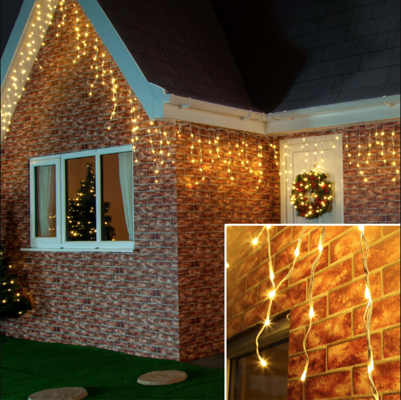 Instalatie 8089 alb cald model turturi 120 led 5x0.6m fir negru exterior